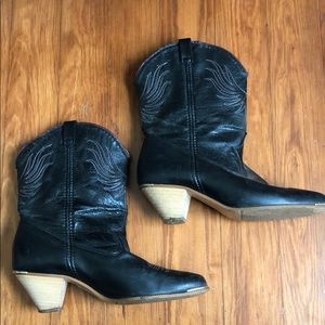 Vintage Dingo Leather Cowboy Boots Black